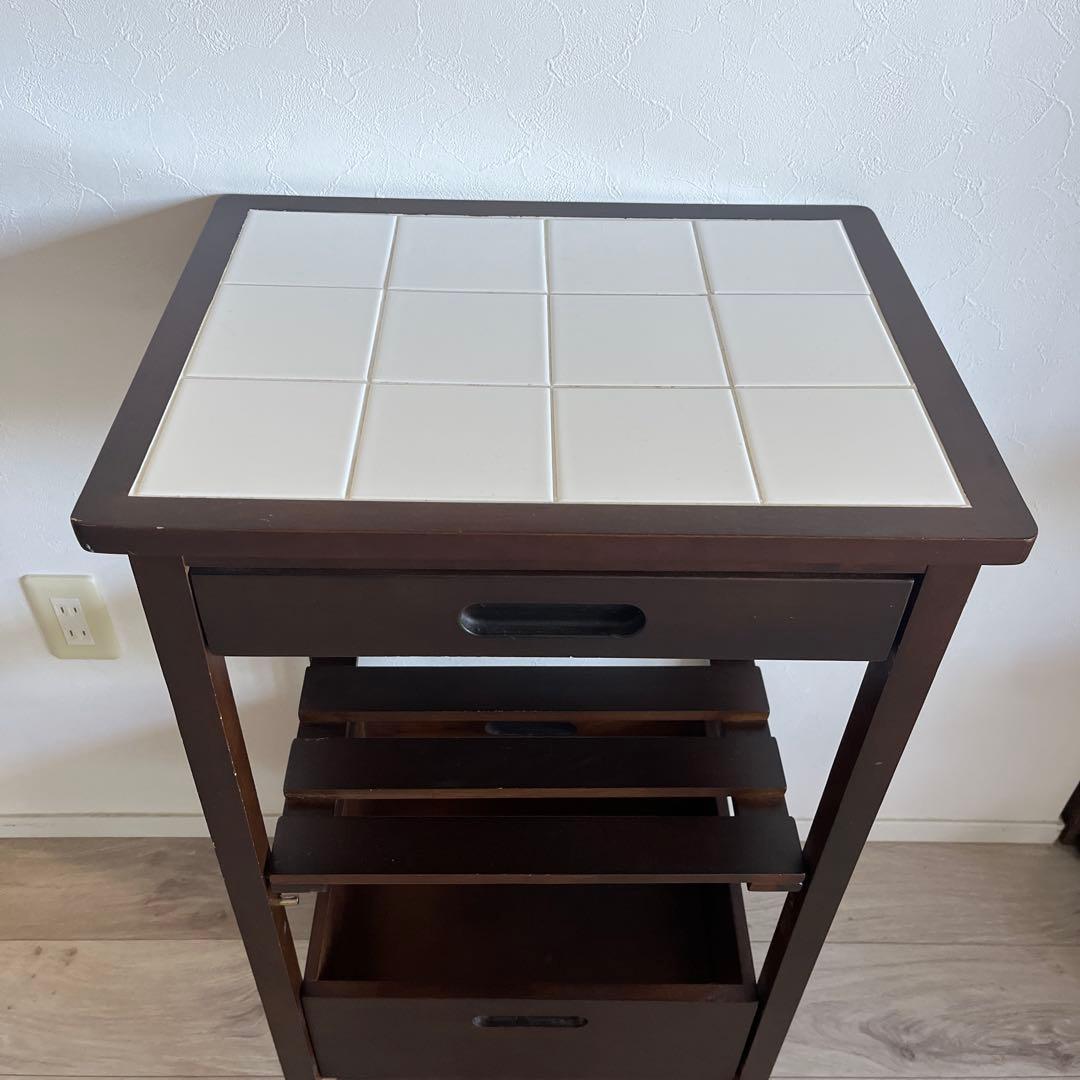 木製ラック ダークブラウン タイル天板