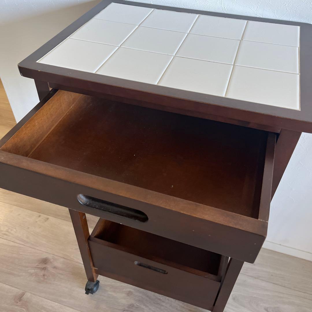 木製ラック ダークブラウン タイル天板