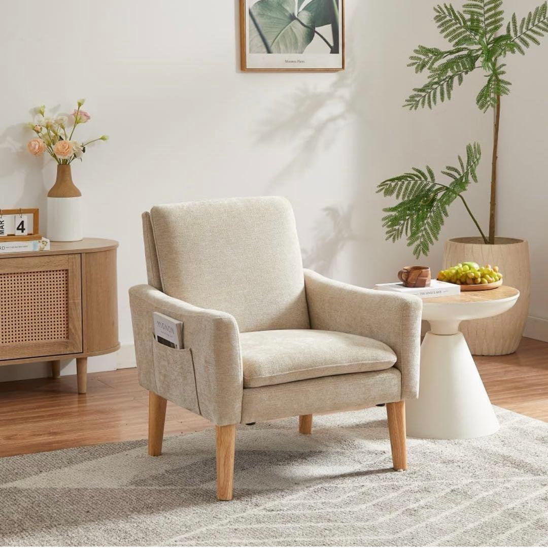 マイクロ ポケットコイル ソファ 収納ポケット付き 1人掛け ベージュ 送料込み