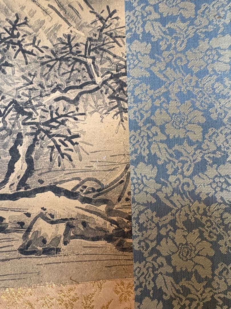 秋冬山水図(冬)」雪舟等楊掛け軸 掛軸複製共箱あり