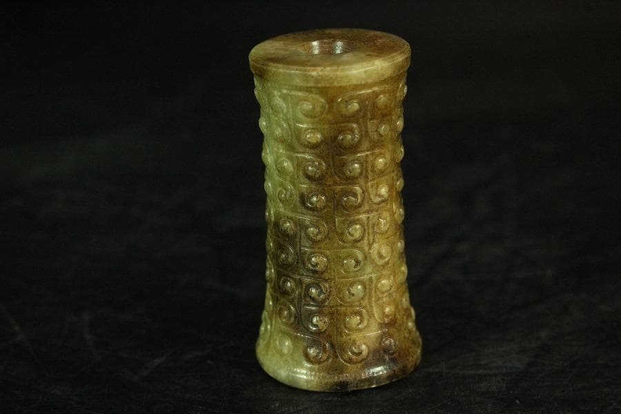 中国美術 古長沙勾雲管型器 玉石刻 飾 京都旧家蔵(K-A910)