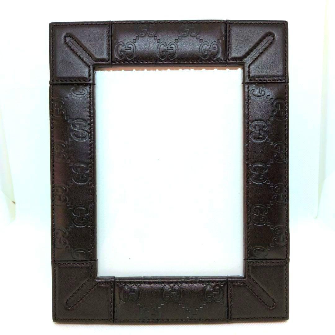 【激レア 極美品】グッチ　フォトフレーム　写真立て　シマレザー　GG柄　ブラウン