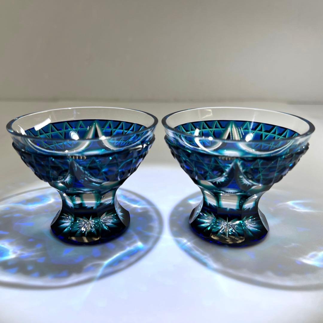 島津磯斉 薩摩切子二色被せガラス 片口酒器揃 共箱 東Y7-0730⭐︎1F