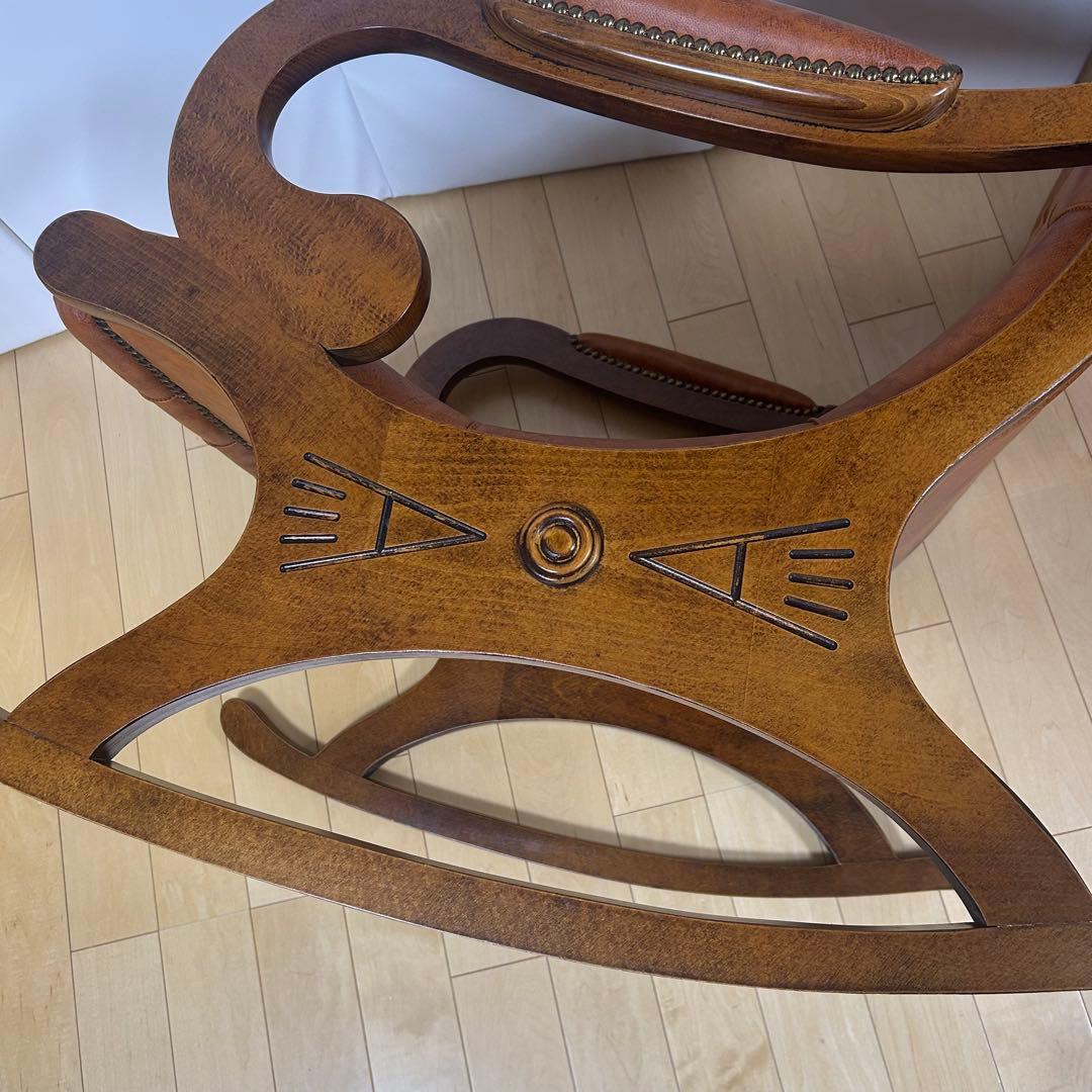 イタリア製　ロッキングチェア　希少オットマン　アンティーク　ブラウンレザー