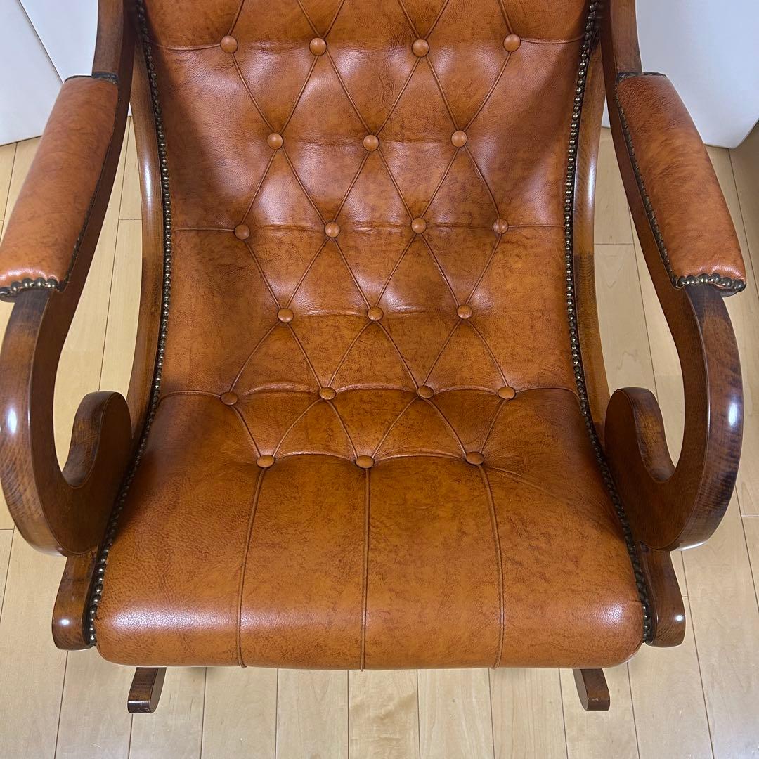 イタリア製　ロッキングチェア　希少オットマン　アンティーク　ブラウンレザー