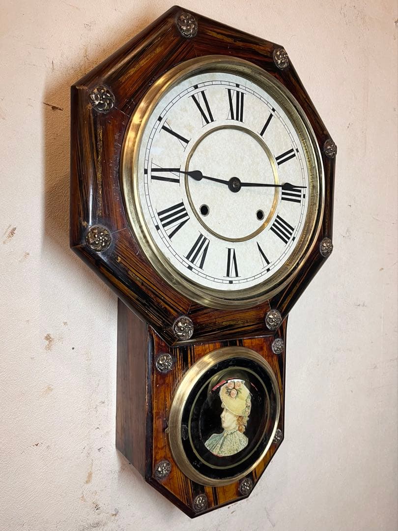 精工舎　貴婦人ガラス　柱時計　振り子　古時計　ゼンマイ　アンティーク時計　レトロ