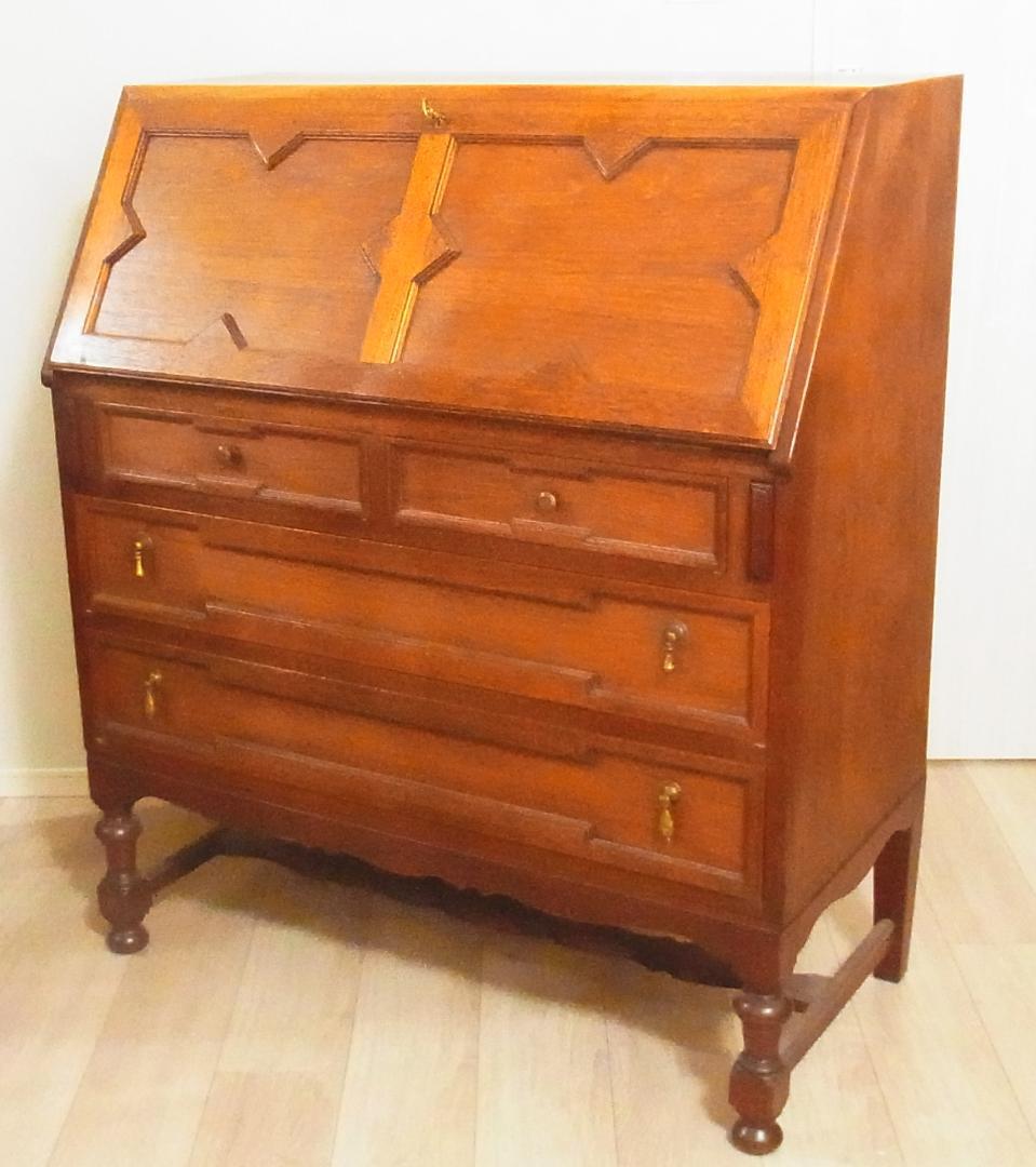 英国 アンティーク 家具 ライティングビューロー 鍵付き　真鍮金具