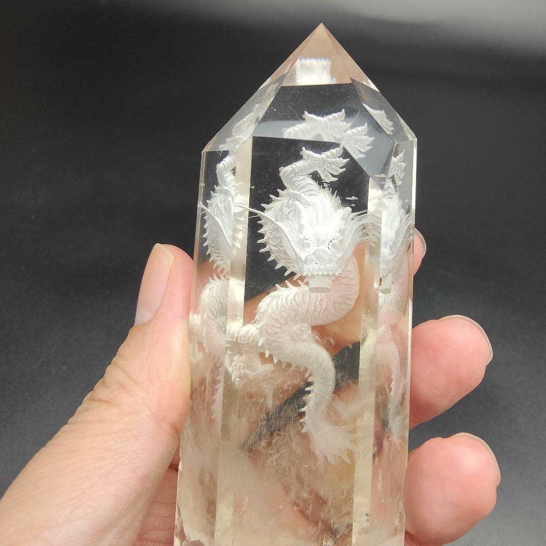 3 水晶　 5本爪の龍　 水晶ポイント　六角柱　天然石　龍　風水　占い　辰年