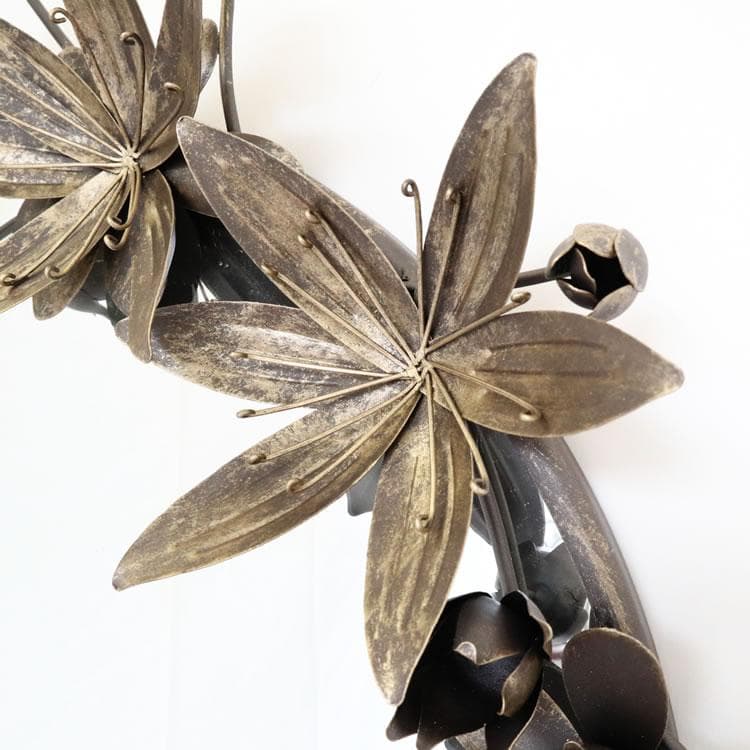 鏡 壁飾り シャビーアイアン フラワー