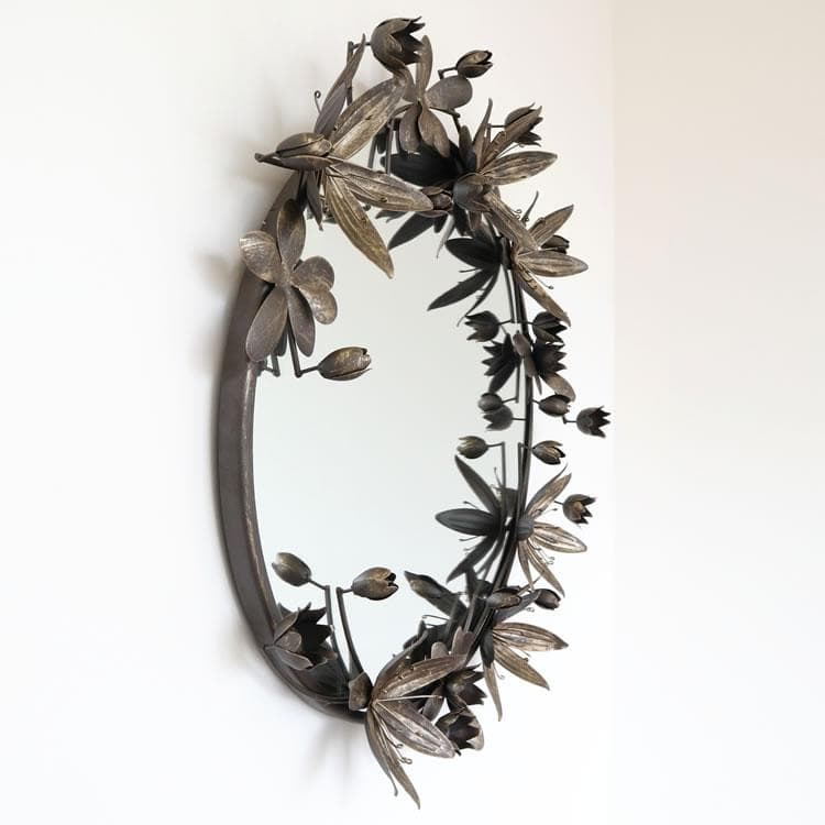 鏡 壁飾り シャビーアイアン フラワー