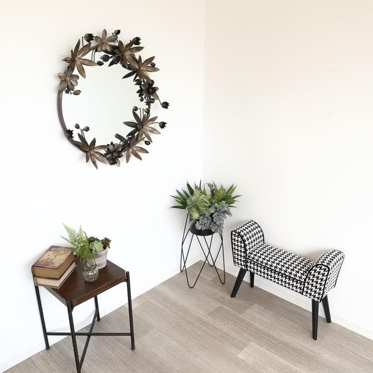 鏡 壁飾り シャビーアイアン フラワー