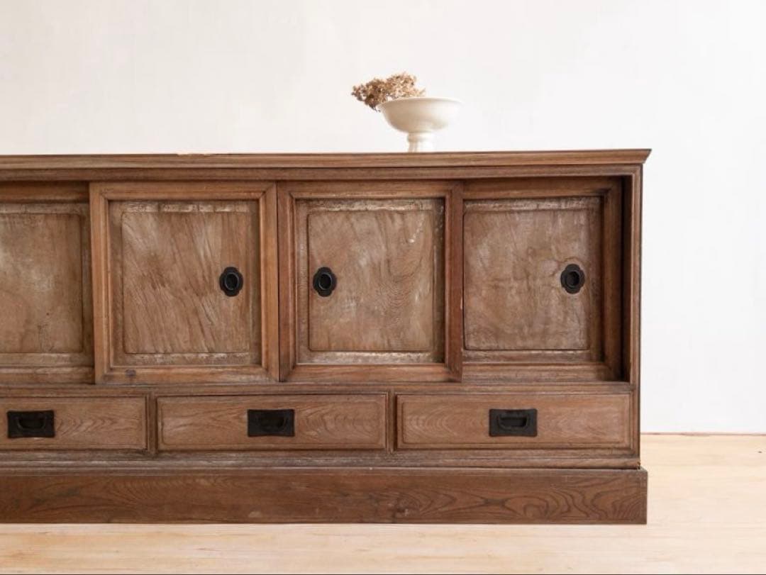 収納棚　木製　引き戸　引き出し　古道具　古家具　ビンテージ　アンティーク　レトロ