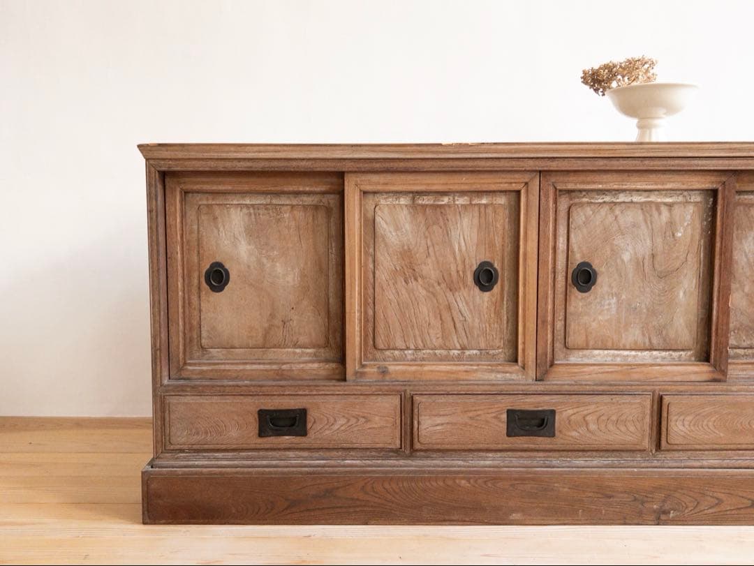 収納棚　木製　引き戸　引き出し　古道具　古家具　ビンテージ　アンティーク　レトロ