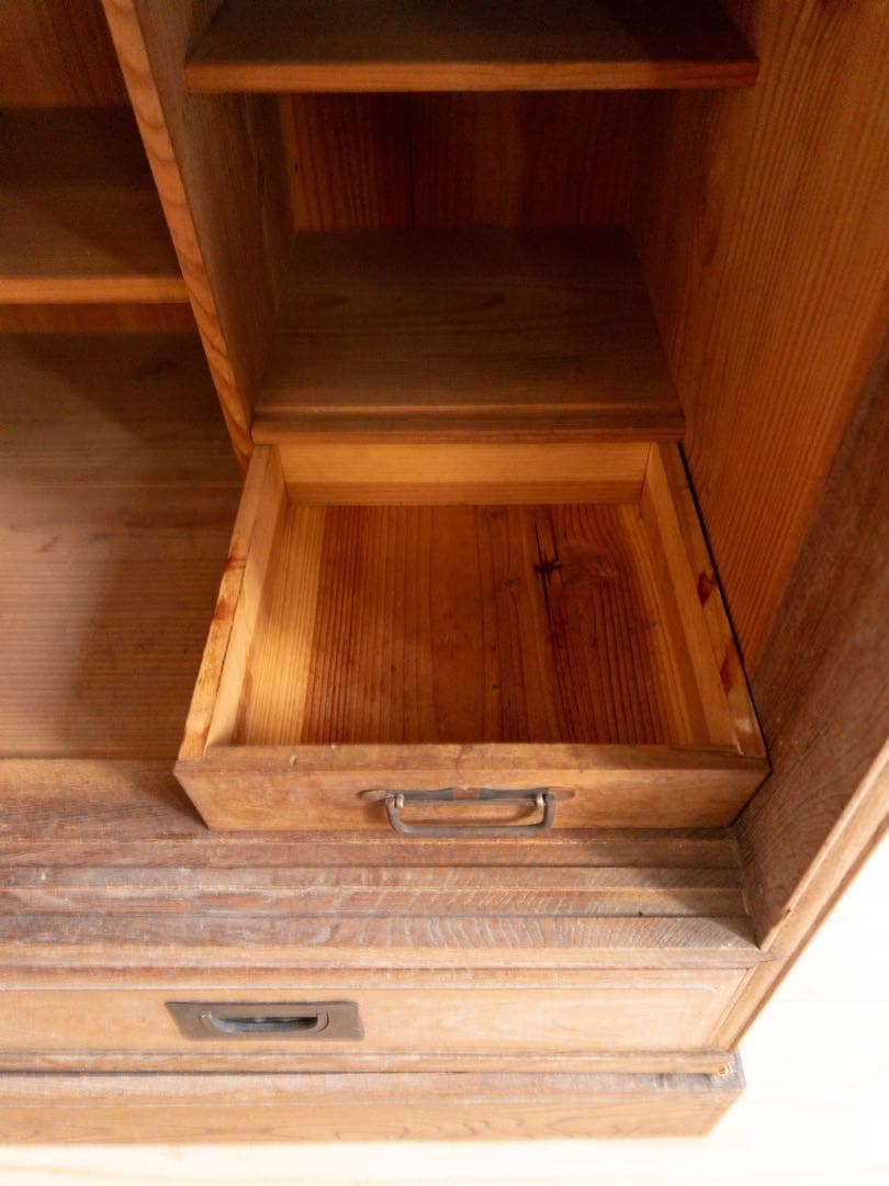 収納棚　木製　引き戸　引き出し　古道具　古家具　ビンテージ　アンティーク　レトロ
