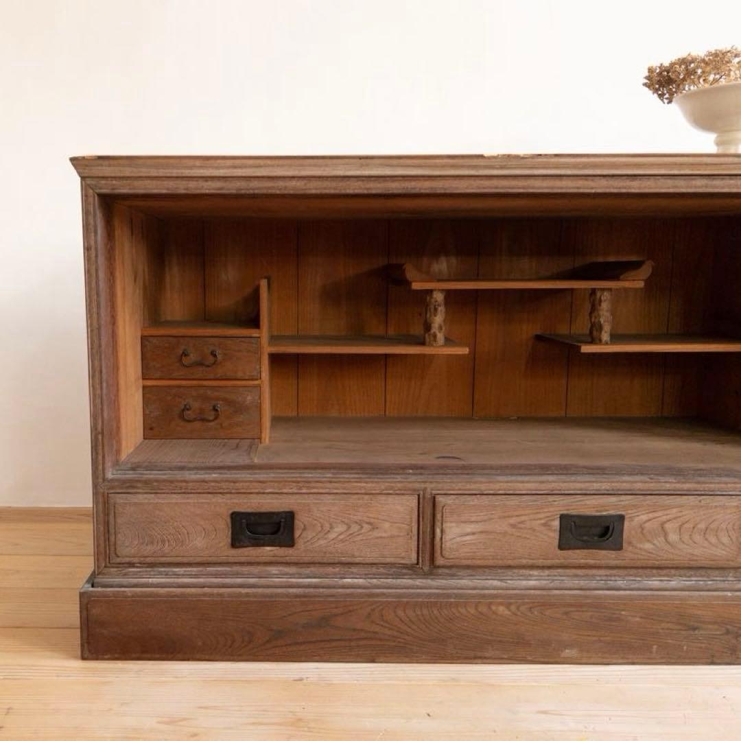 収納棚　木製　引き戸　引き出し　古道具　古家具　ビンテージ　アンティーク　レトロ