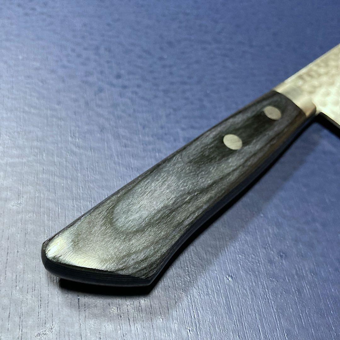 訓平作　菜切　包丁　165mm V金10号　槌目ダマスカス　紺柄　越前打刃物