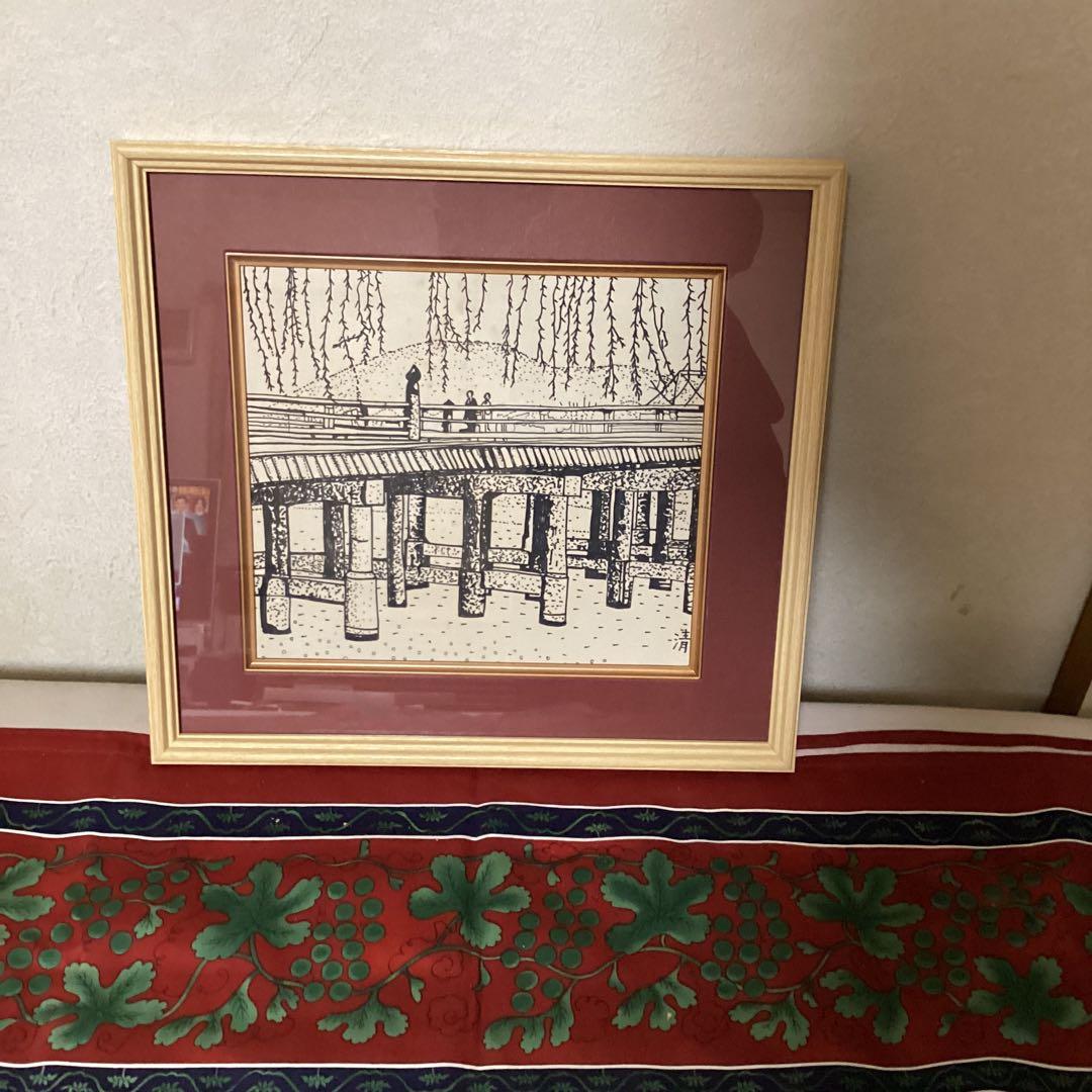 山下清 フェルトペン 色紙絵【 京都三条大橋図 】 肉筆 落款印譜有