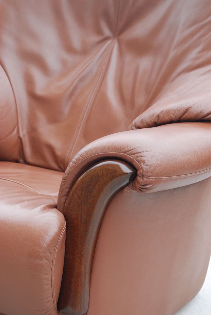 オランダ製　ダッチカントリー　ブラウンレザー 一人掛けソファ