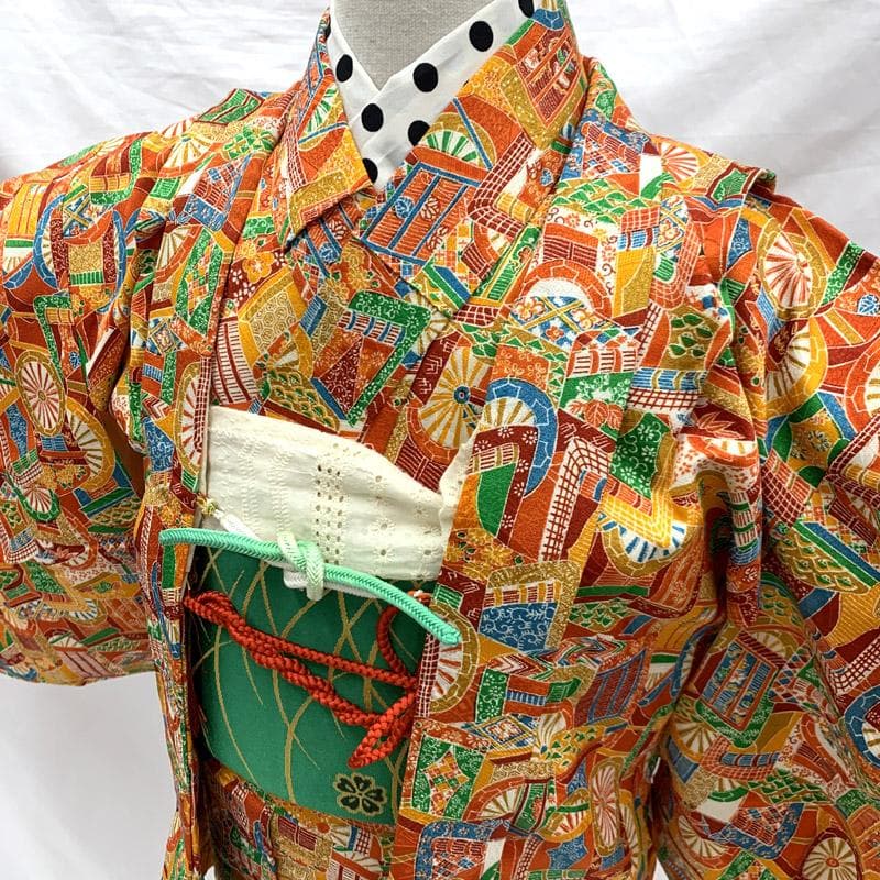 506ag78■七五三 付添い 五歳 七歳 アンサンブル 着物&羽織&帯 朱■