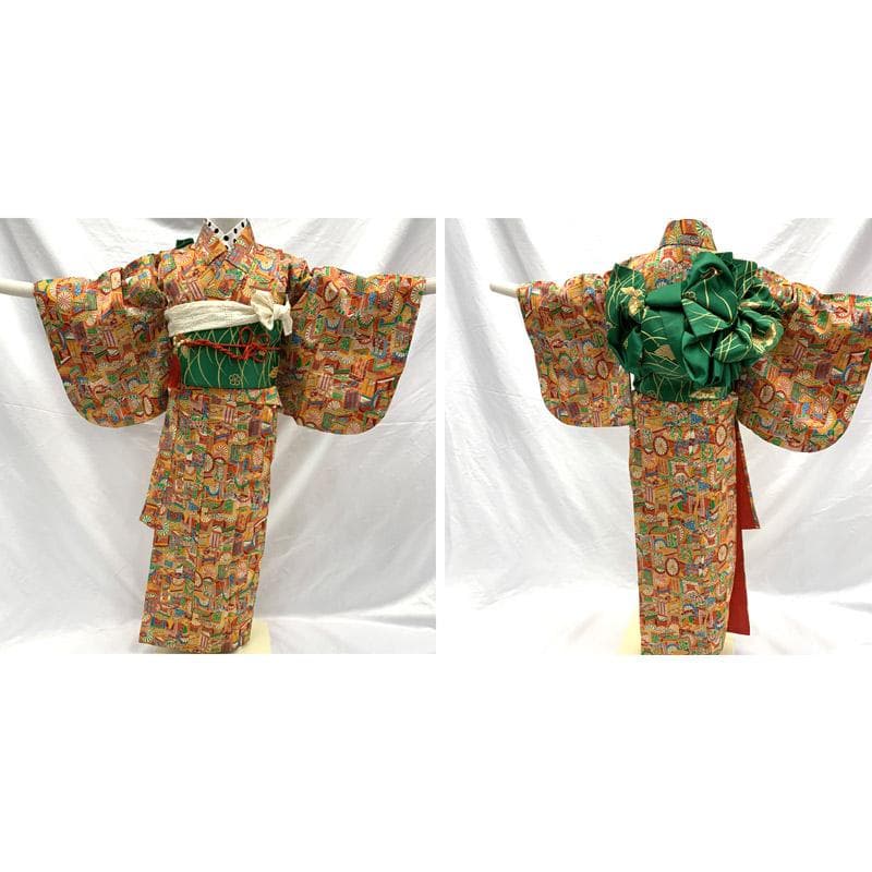 506ag78■七五三 付添い 五歳 七歳 アンサンブル 着物&羽織&帯 朱■