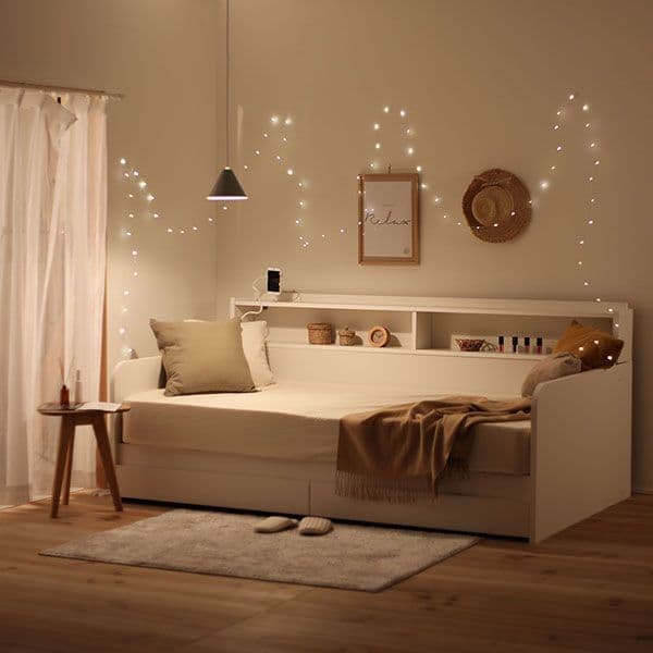 デイベッド すのこベッド フレーム単品 【シングル ホワイト】収納/コンセント付