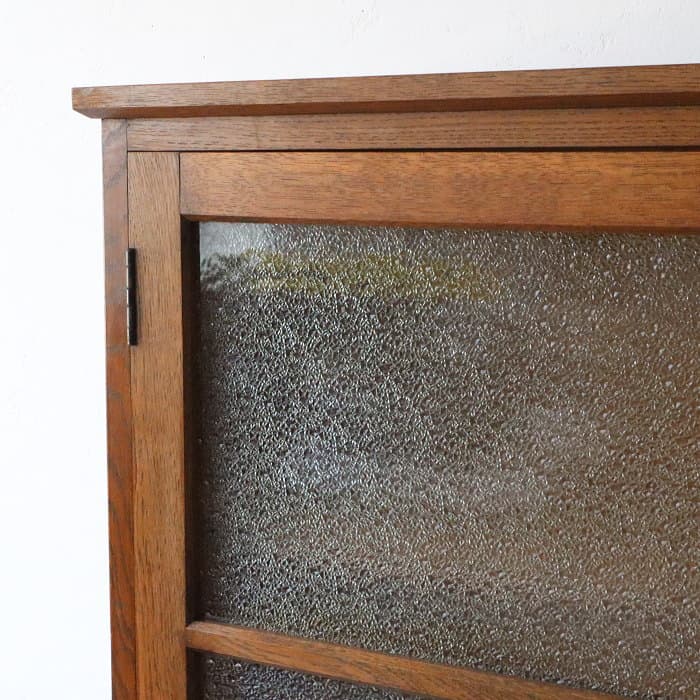 アンティーク　ダイアガラス　両開き棚　収納棚　ナラ材　古家具　レトロ　書棚