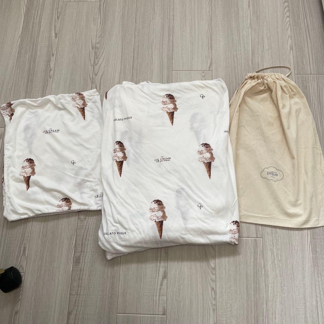 ジェラートピケ アイスクリーム柄掛け布団カバーピローカバー2点セット　シングル