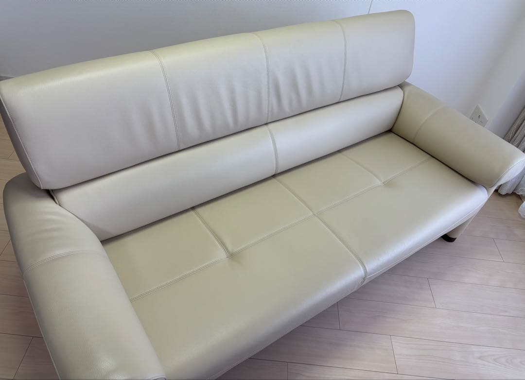 浜本工芸 革張地 3人掛けソファ