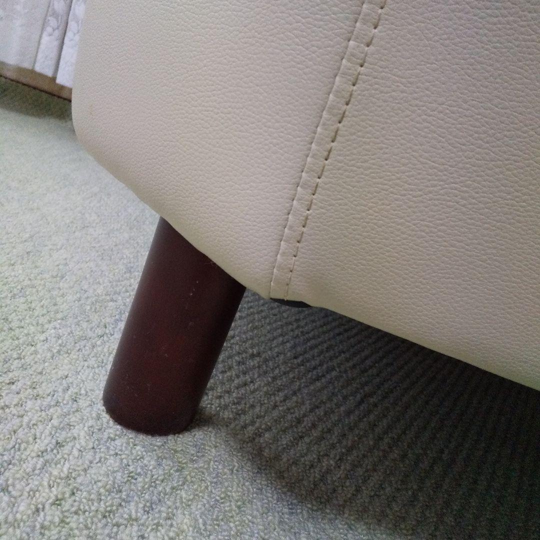 セット単品/コーナーソファ脚付(外すとローソファ)人工皮革/アイボリー/ 美品