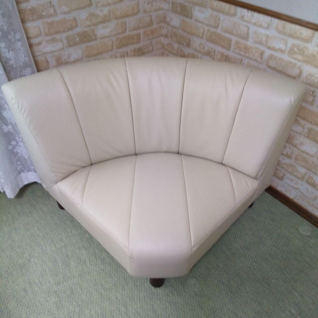 セット単品/コーナーソファ脚付(外すとローソファ)人工皮革/アイボリー/ 美品