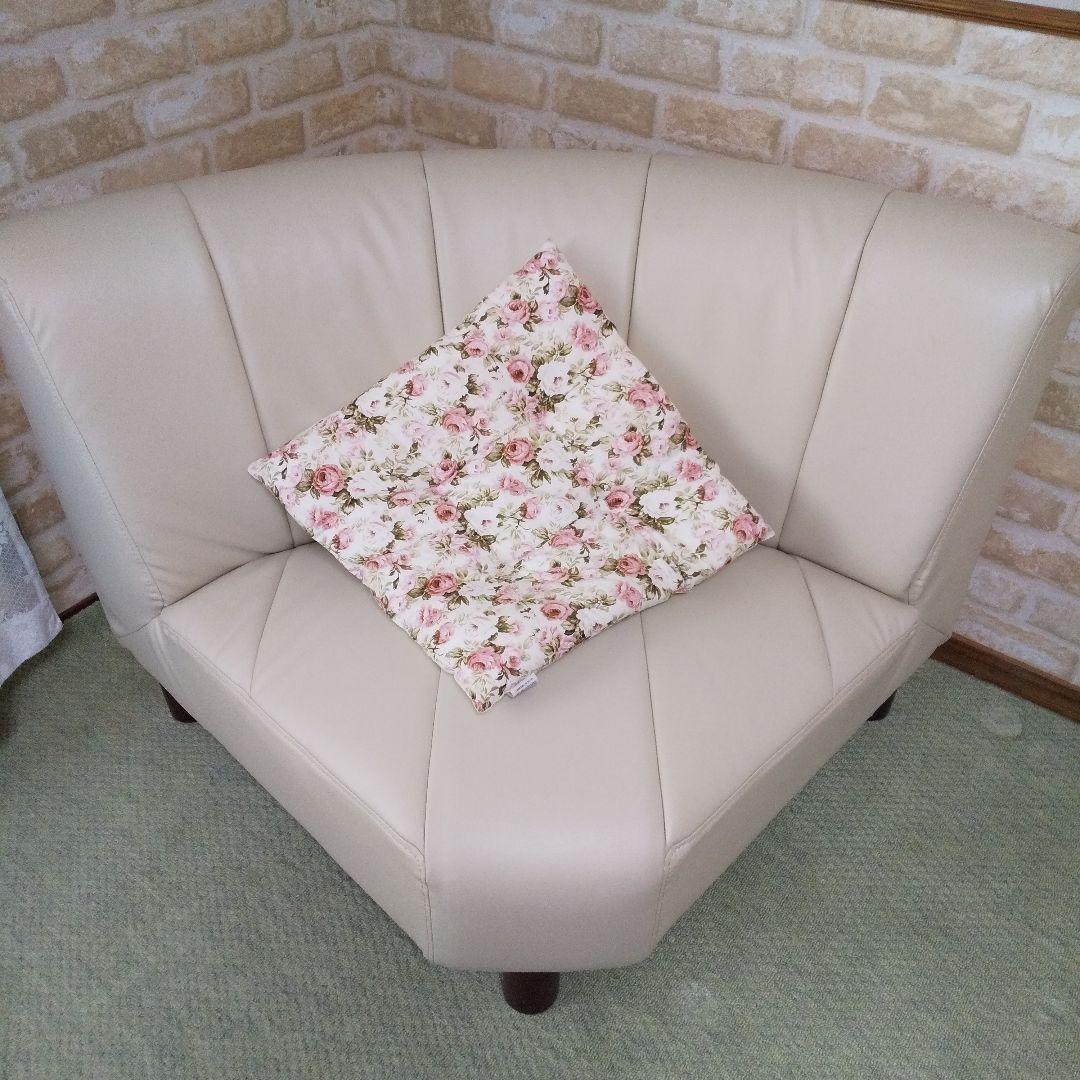セット単品/コーナーソファ脚付(外すとローソファ)人工皮革/アイボリー/ 美品