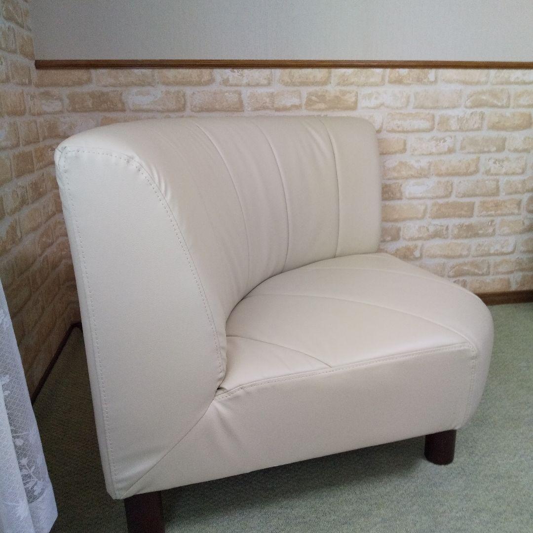 セット単品/コーナーソファ脚付(外すとローソファ)人工皮革/アイボリー/ 美品