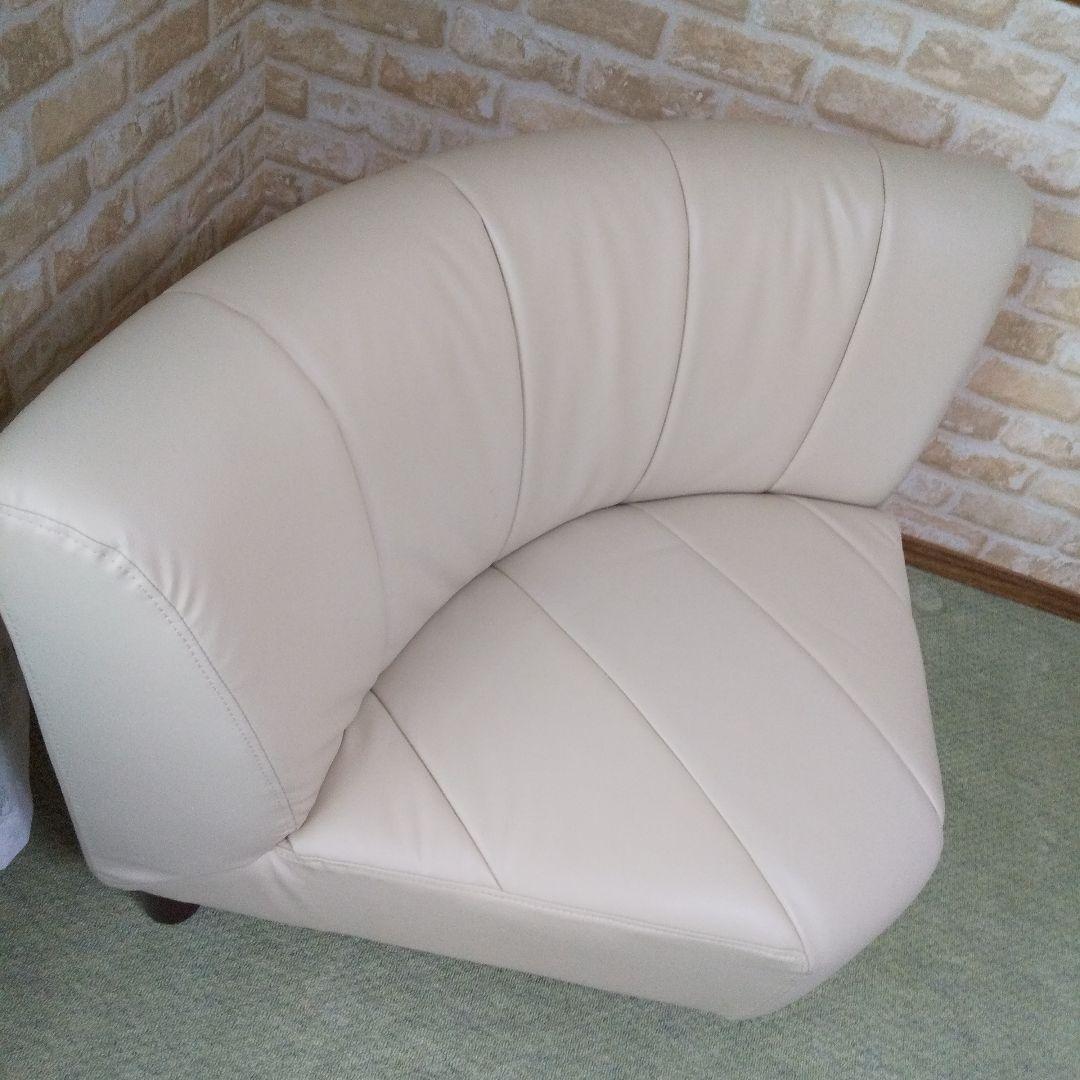 セット単品/コーナーソファ脚付(外すとローソファ)人工皮革/アイボリー/ 美品