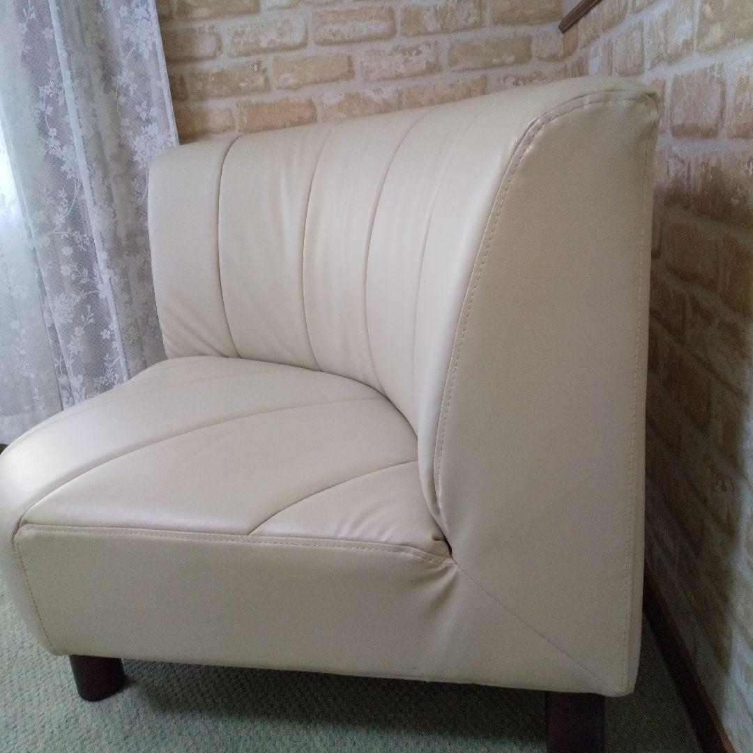 セット単品/コーナーソファ脚付(外すとローソファ)人工皮革/アイボリー/ 美品