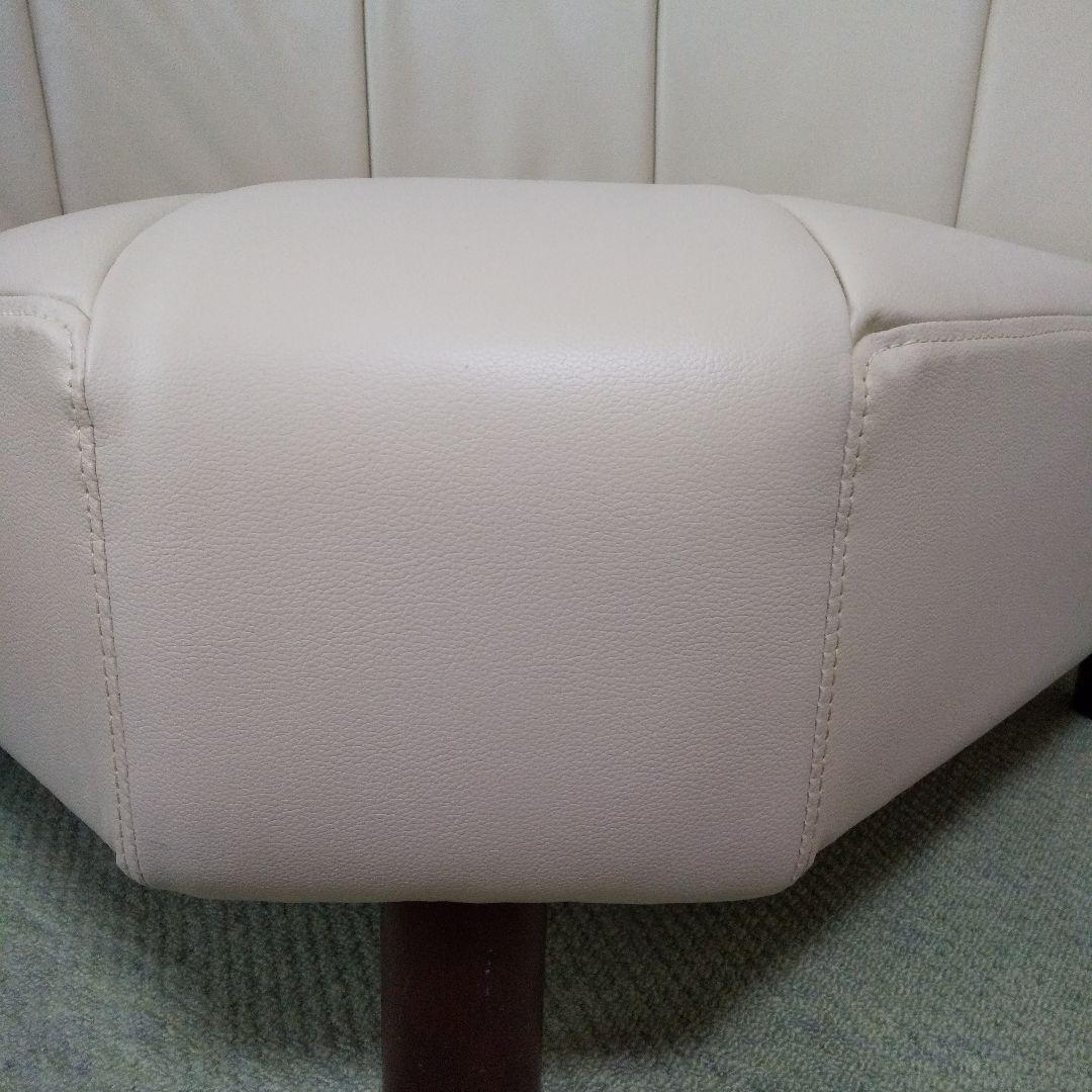 セット単品/コーナーソファ脚付(外すとローソファ)人工皮革/アイボリー/ 美品
