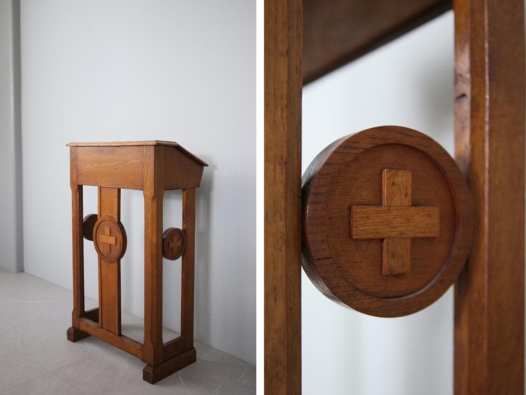 フランスアンティーク木製チャペルデスク/教会机/チャーチテーブル(82-23)