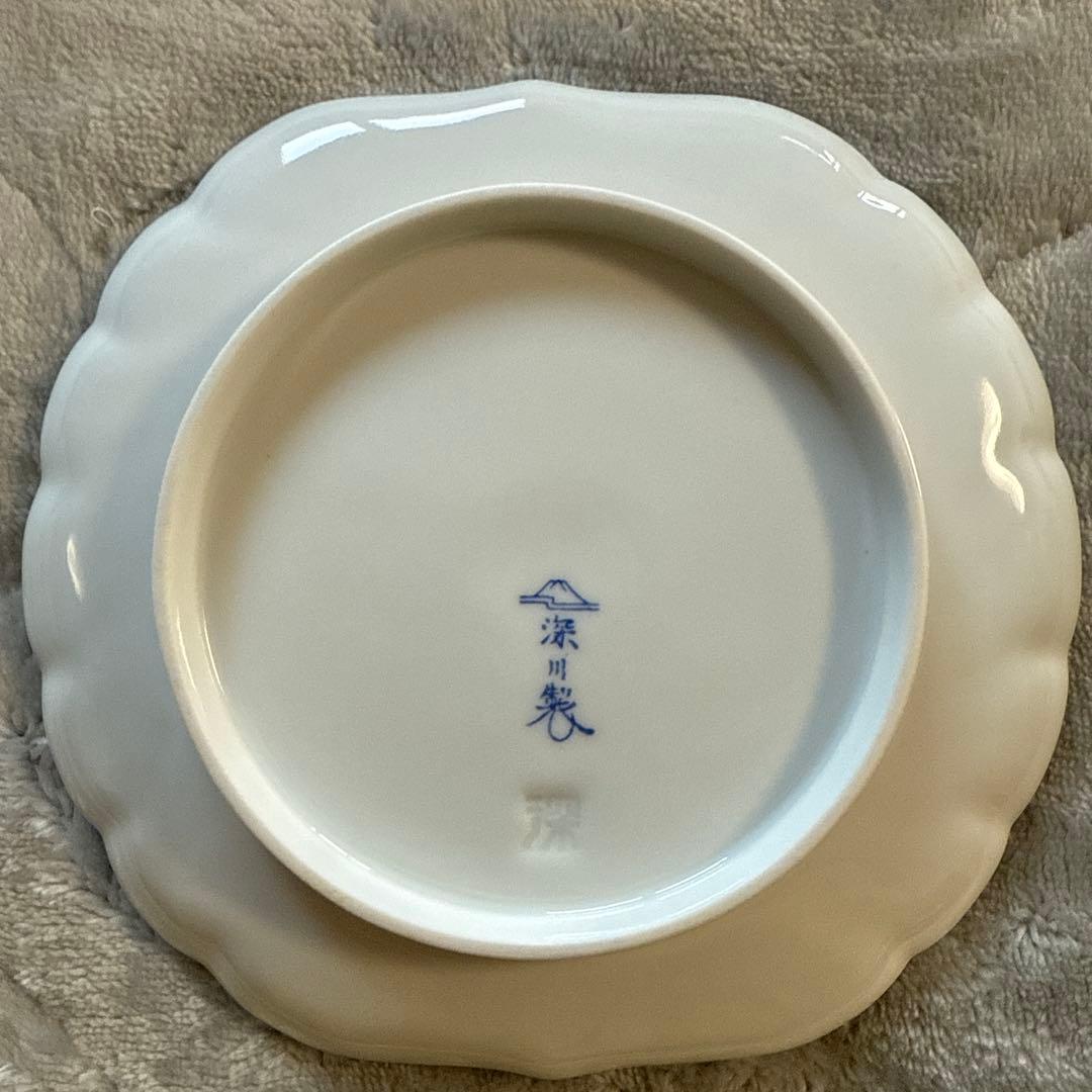 深川製磁 花と小鳥の波型皿5枚セット