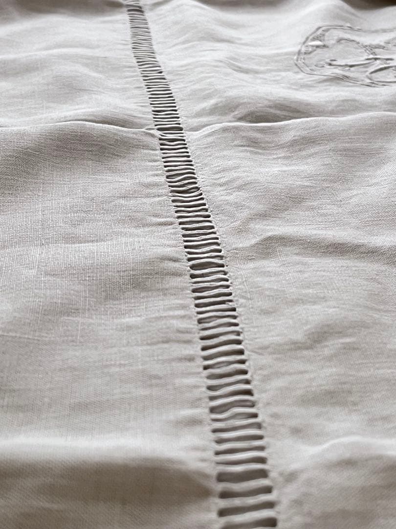 美品】フランスアンティーク BR手刺繍 ホワイトフリルカフェカーテン