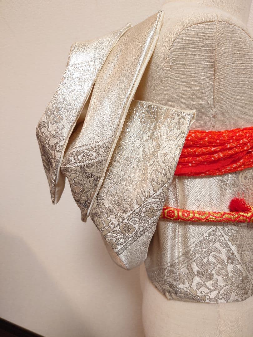 七五三　ハーフ成人式　ジュニア帯　大人用袋帯からの作り帯　1点物　正絹　銀系