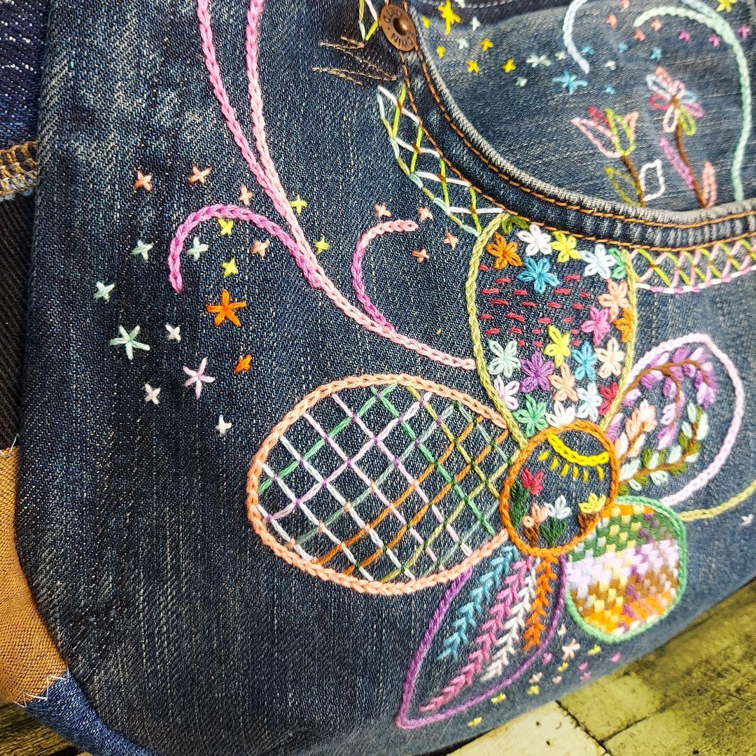 【ほたる】刺繍デニムバック　No.675　　&　ショルダーベルト