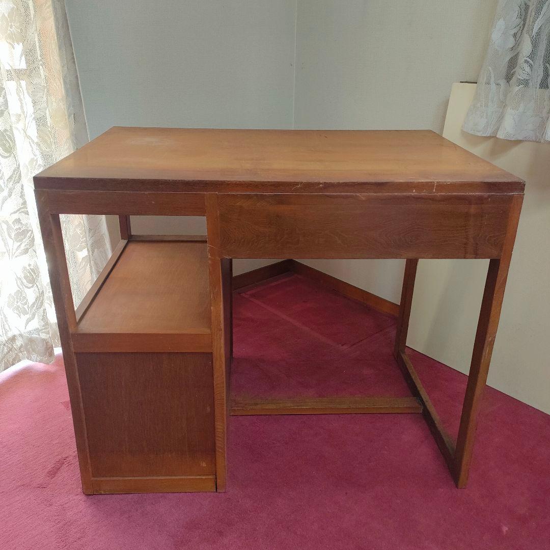 【昭和レトロ】 木製 勉強机 学習机 片袖 4引き出し付き 木製シンプル事務机