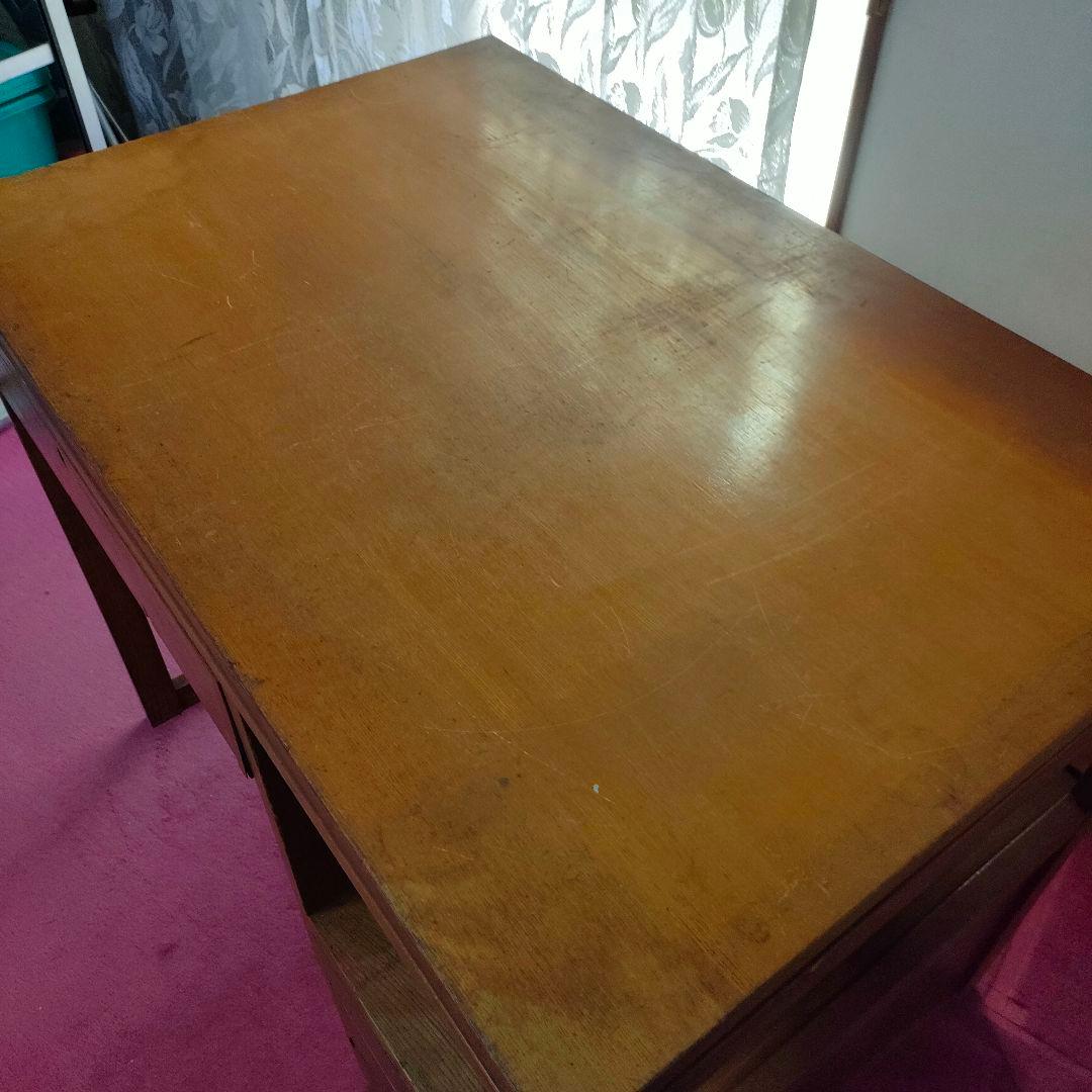 【昭和レトロ】 木製 勉強机 学習机 片袖 4引き出し付き 木製シンプル事務机