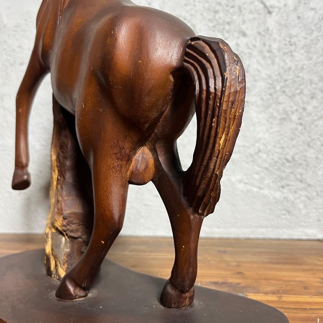 ヴィンテージ 木彫り 馬像 立ち馬 大型オブジェ インテリア 高さ45cm