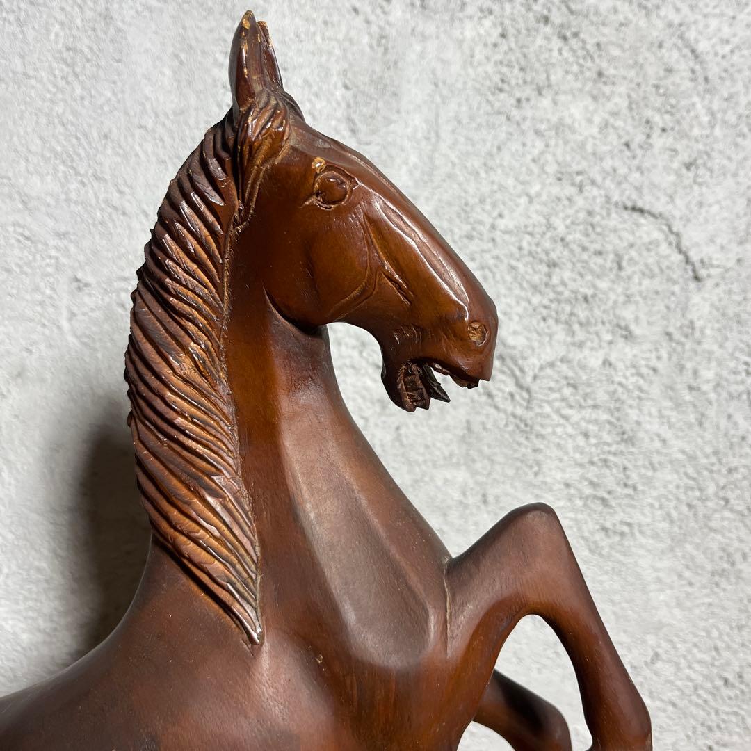ヴィンテージ 木彫り 馬像 立ち馬 大型オブジェ インテリア 高さ45cm