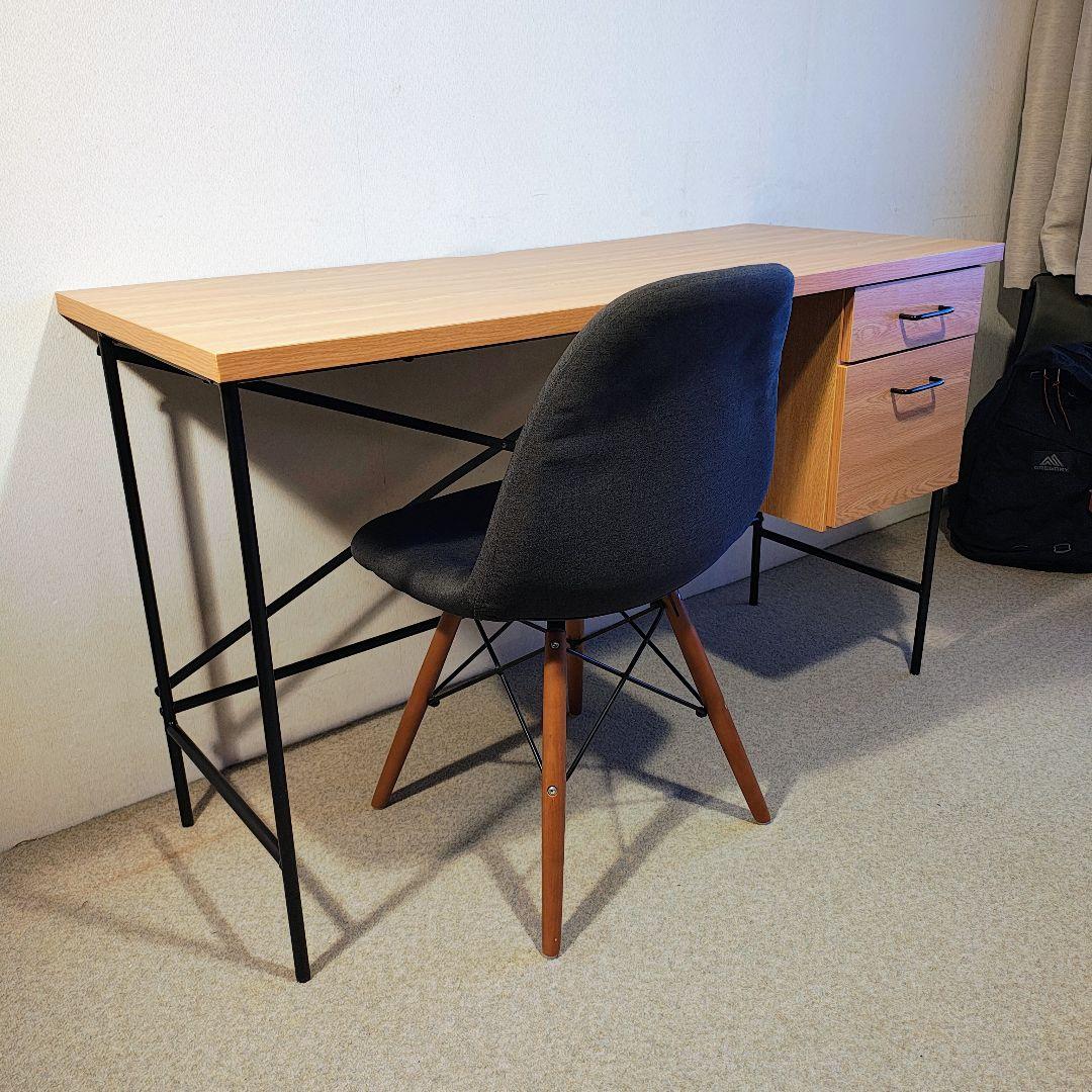お洒落 アイアン×木目 デスク 引出し付