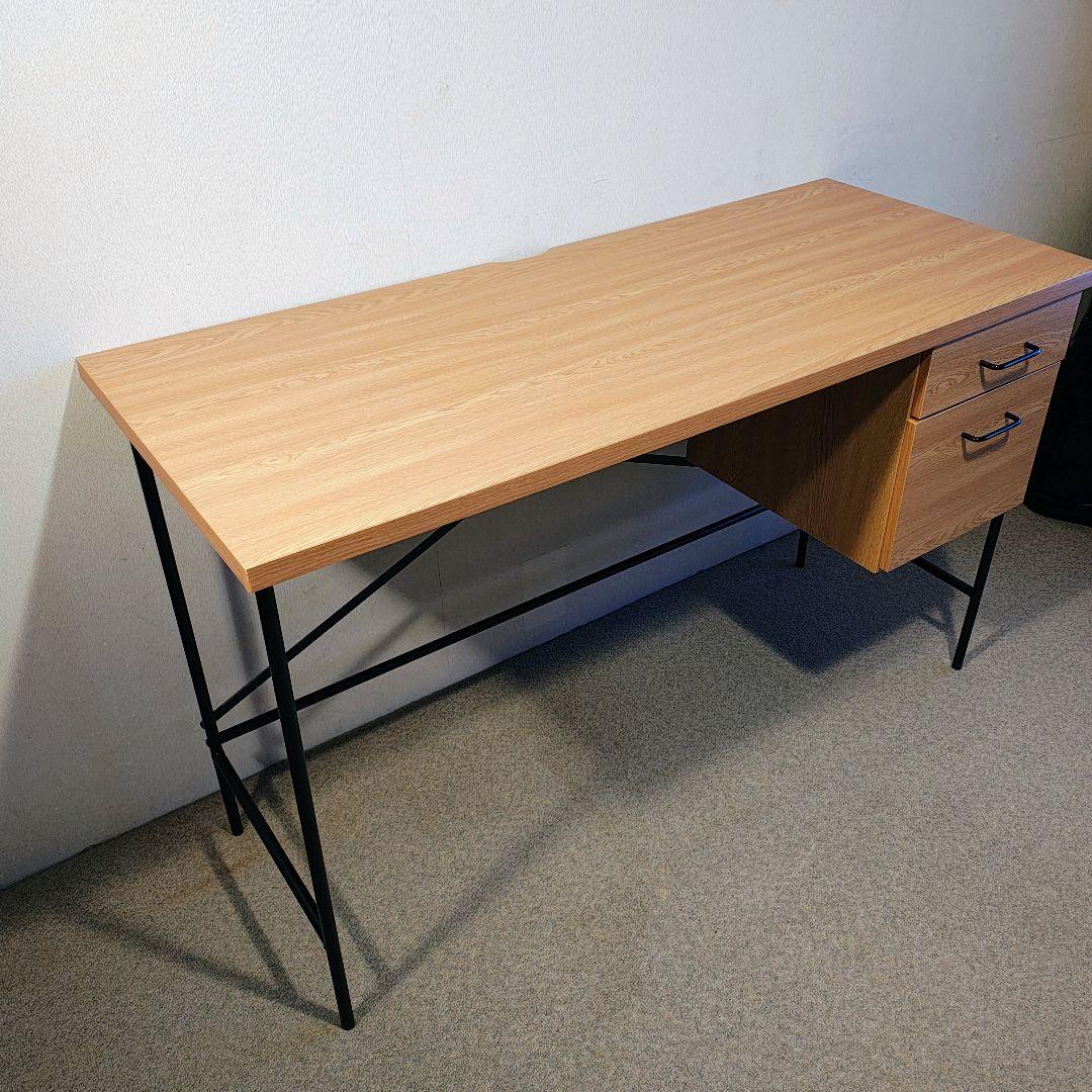 お洒落 アイアン×木目 デスク 引出し付