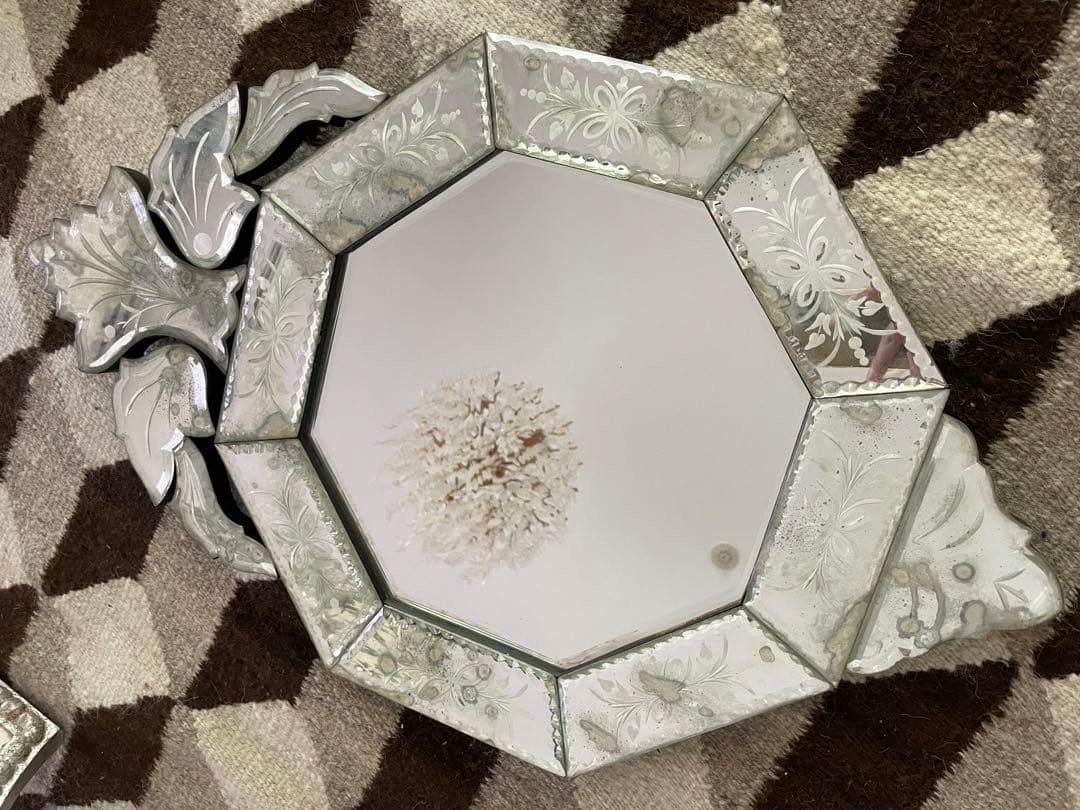 エッチングデザイン 八角形壁掛けミラー