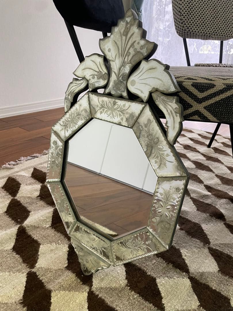 エッチングデザイン 八角形壁掛けミラー