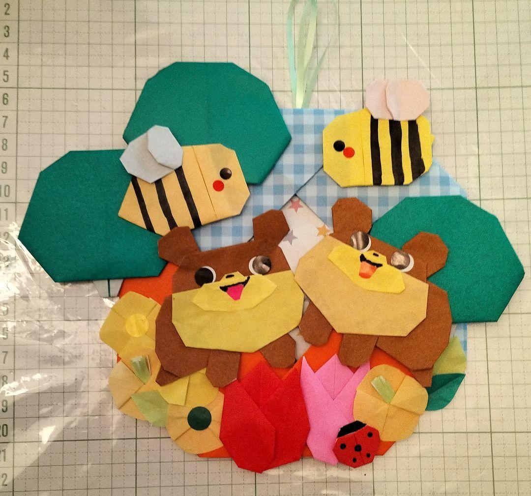 【購入不可】折り紙　春リース　ポメラニアン　壁面