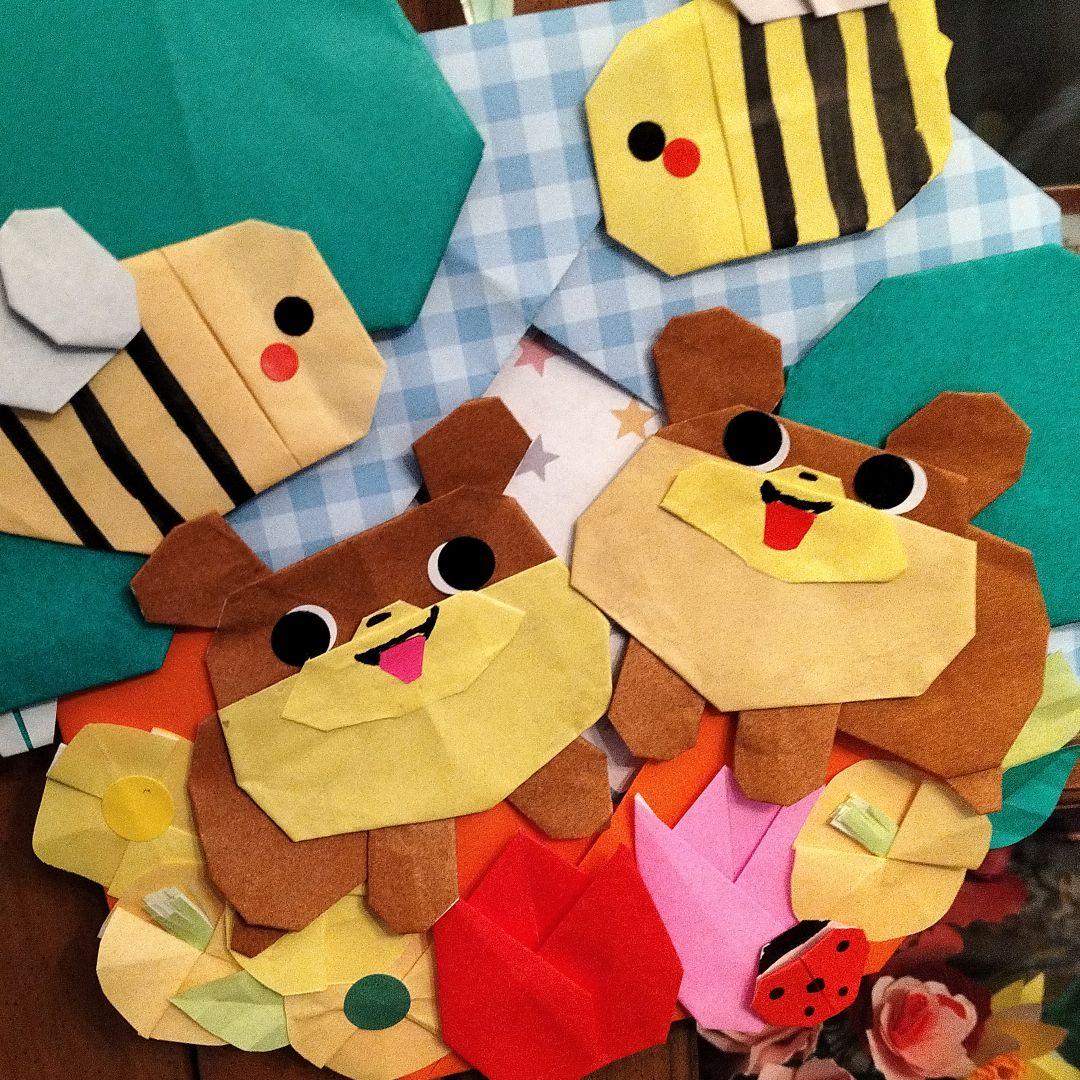 【購入不可】折り紙　春リース　ポメラニアン　壁面